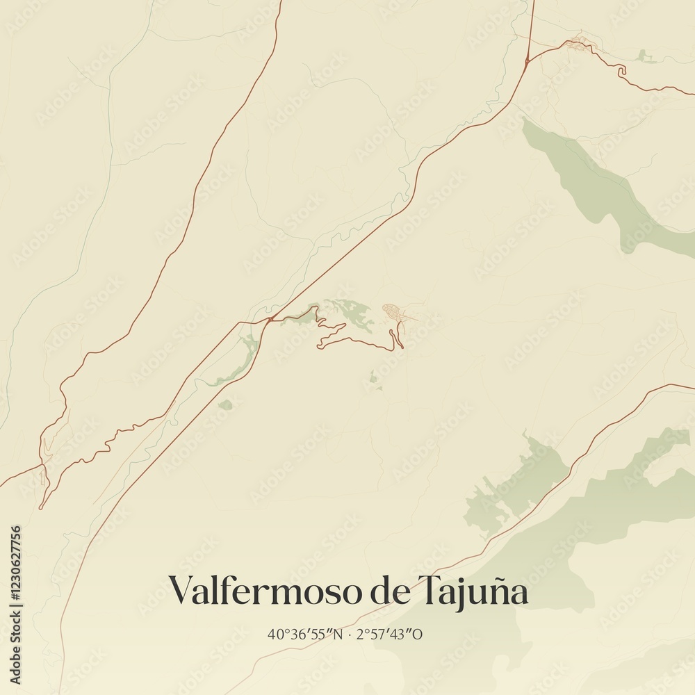 Obraz premium Retro Spanish map of Valfermoso de Taju�a, Castilla-La Mancha. Vintage street map.