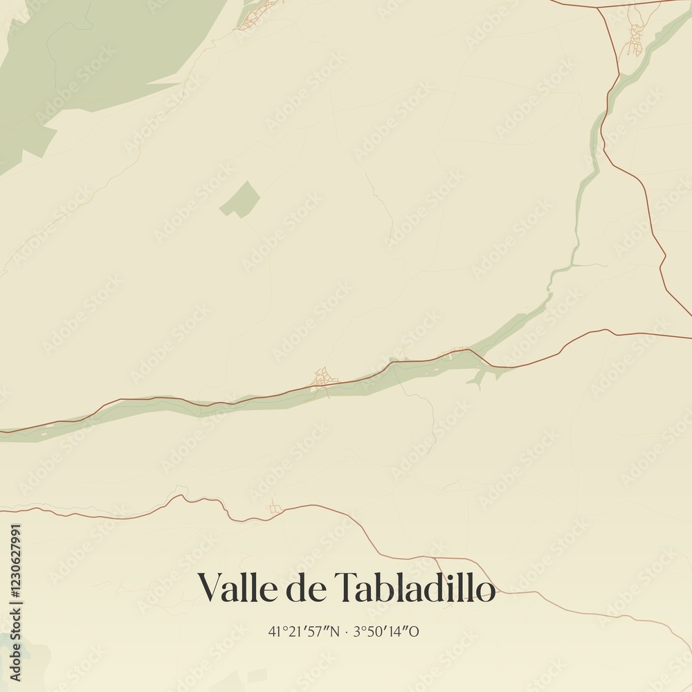 Fototapeta premium Retro Spanish map of Valle de Tabladillo, Castilla y Le�n. Vintage street map.