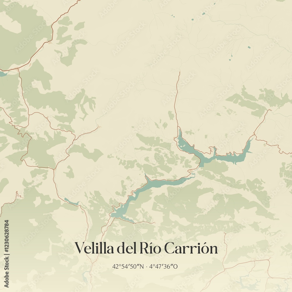 Fototapeta premium Vintage map of Velilla del Rio Carrion, Spain.