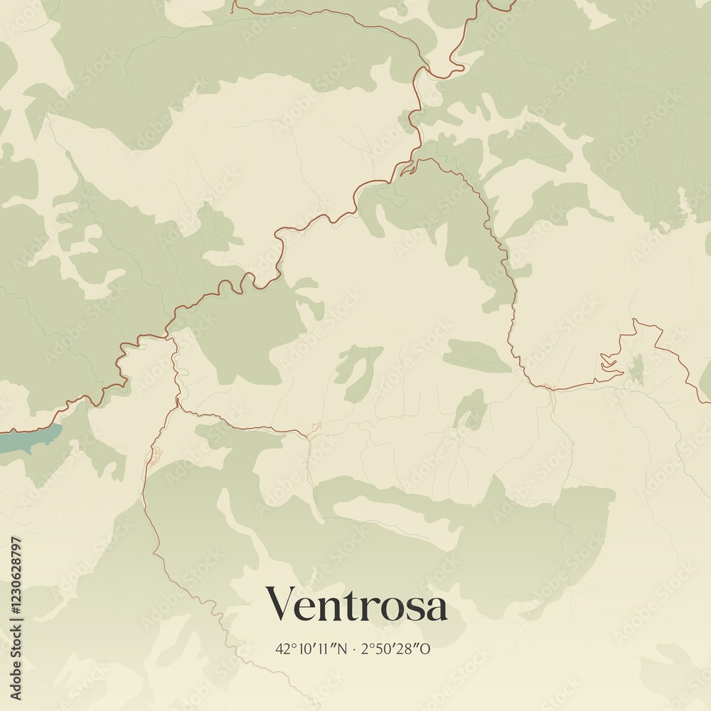 Fototapeta premium Retro Spanish map of Ventrosa, La Rioja. Vintage street map.