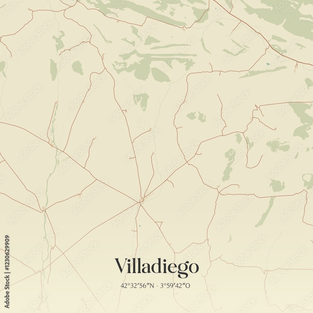 Fototapeta premium Retro Spanish map of Villadiego, Castilla y Le�n. Vintage street map.