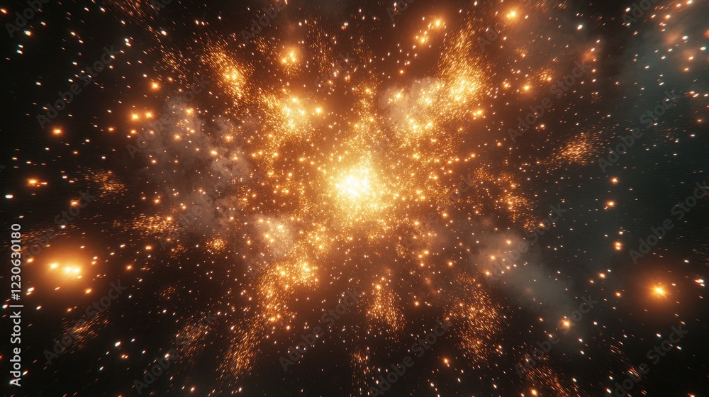Golden Celestial Explosion Radiating Brilliance Across Darkness Golden Celestial Explosion Radiating Brilliance Across Darkness