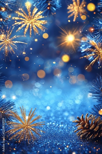 A New Year's Eve background featuring an abstract design in blue and gold with bokeh, created by AI.