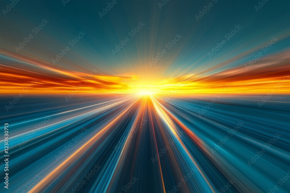 Abstract image of a sunrise over the ocean with dynamic light beams and vibrant colors, creating a sense of motion and energy. Abstract image of a sunrise over the ocean with dynamic light beams and vibrant colors, creating a sense of motion and energy.
