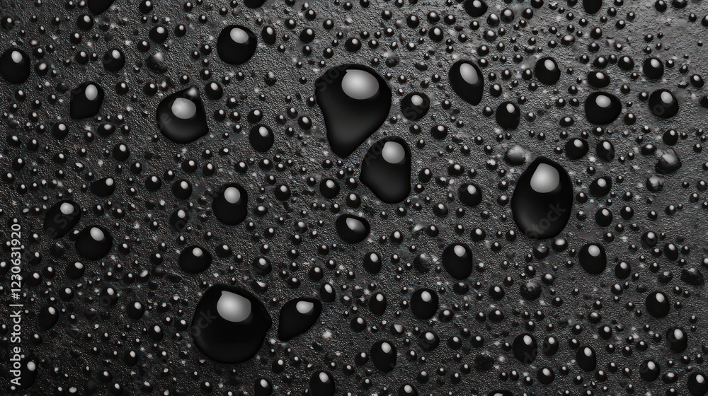 Black Surface Covered In Various Sized Water Droplets Black Surface Covered In Various Sized Water Droplets