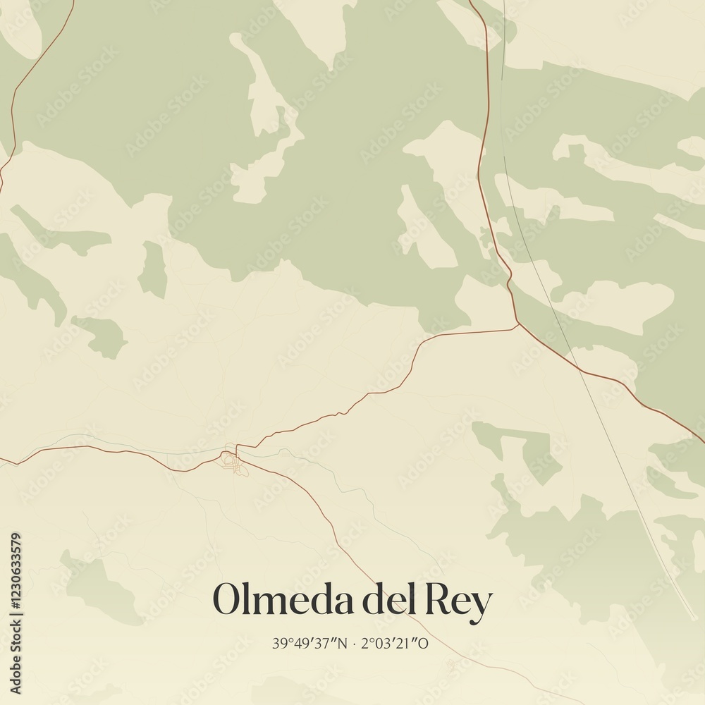 Fototapeta premium Retro Spanish map of Olmeda del Rey, Castilla-La Mancha. Vintage street map.