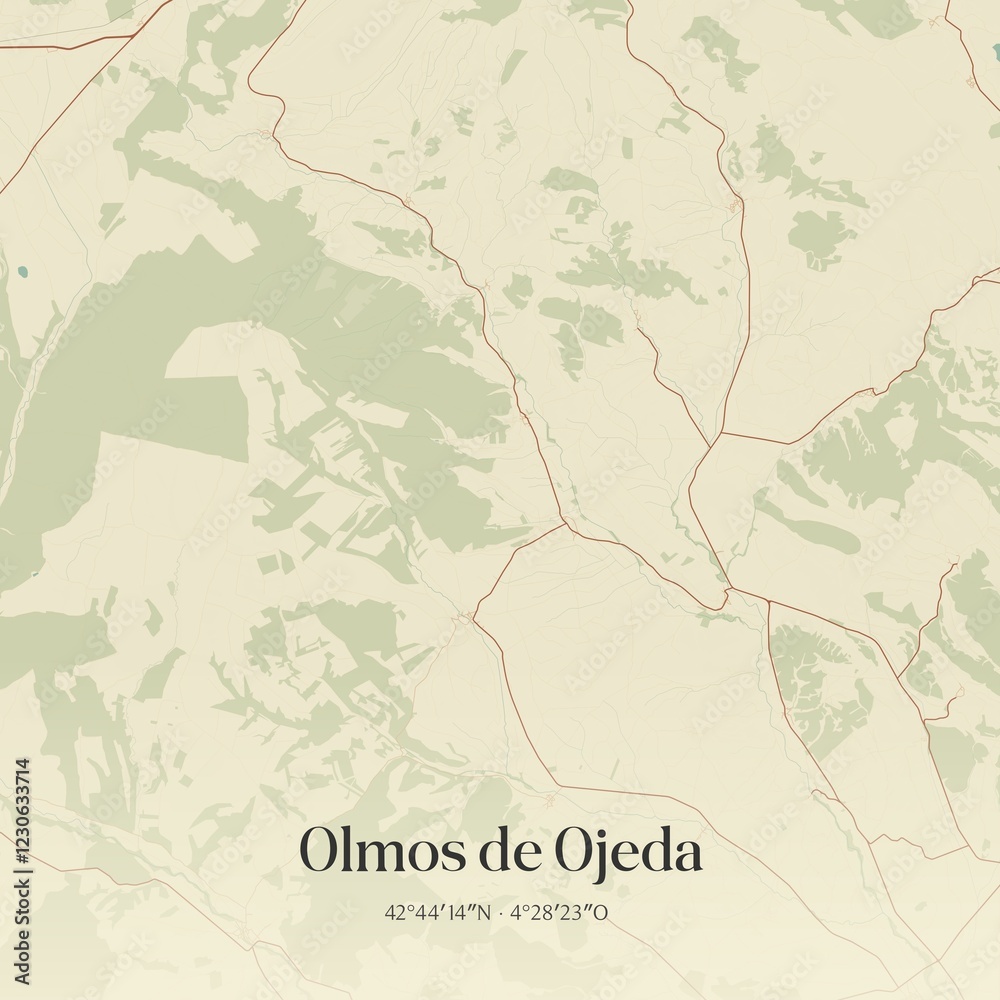 Obraz premium Retro Spanish map of Olmos de Ojeda, Castilla y Le�n. Vintage street map.
