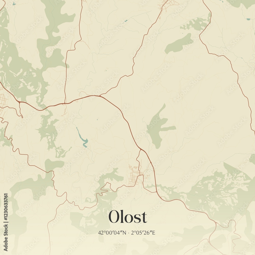 Obraz premium Retro Spanish map of Olost, Catalu�a. Vintage street map.