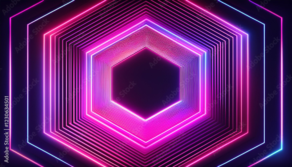sleek neon hexagon with alternating purple and pink shades on dark background sleek neon hexagon with alternating purple and pink shades on dark background