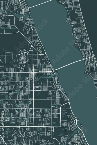 Melbourne vector minimalist plan street map American city on dark gray background. Florida. USA