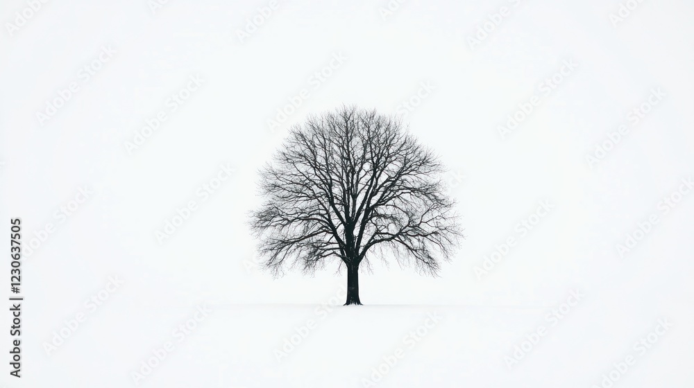 Fototapeta premium Lone tree winter snow field minimalist nature