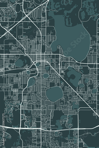 Lakeland vector minimalist plan street map American city on dark gray background. Florida. USA