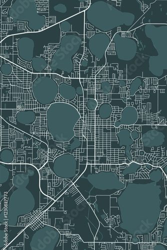 Winter Haven vector minimalist plan street map American city on dark gray background. Florida. USA