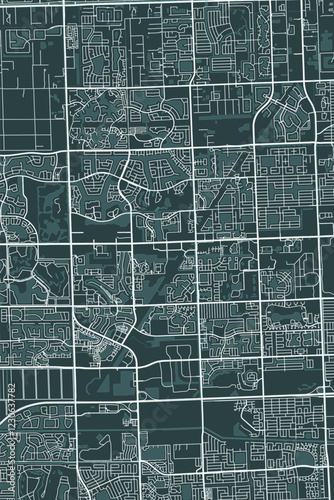 Pembroke Pines vector minimalist plan street map American city on dark gray background. Florida. USA