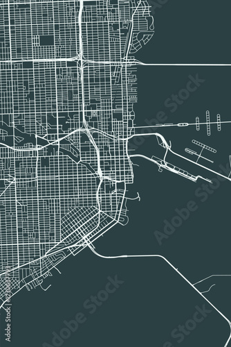 Miami vector minimalist plan street map American city on dark gray background. Florida. USA
