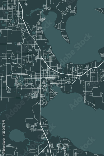 Leesburg vector minimalist plan street map American city on dark gray background. Florida. USA