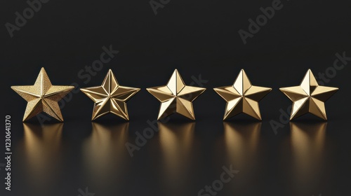 Golden star rating and award labels, five star top review rate, vector best winner awards. 5 golden stars of customer feedback and quality ranking or rating mark for achievement or evaluation level