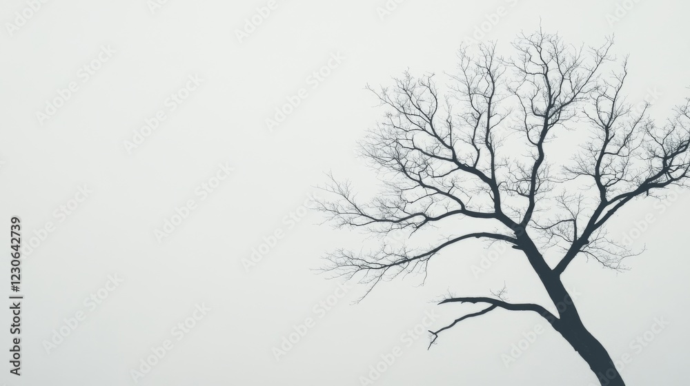 Silhouette of a leafless tree against a foggy sky. Silhouette of a leafless tree against a foggy sky.