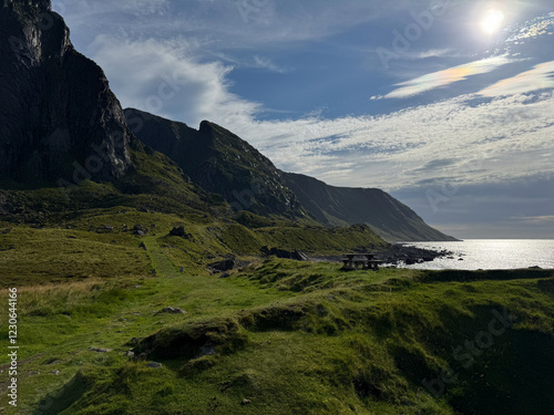 Norwegian landscape with mountains and coast