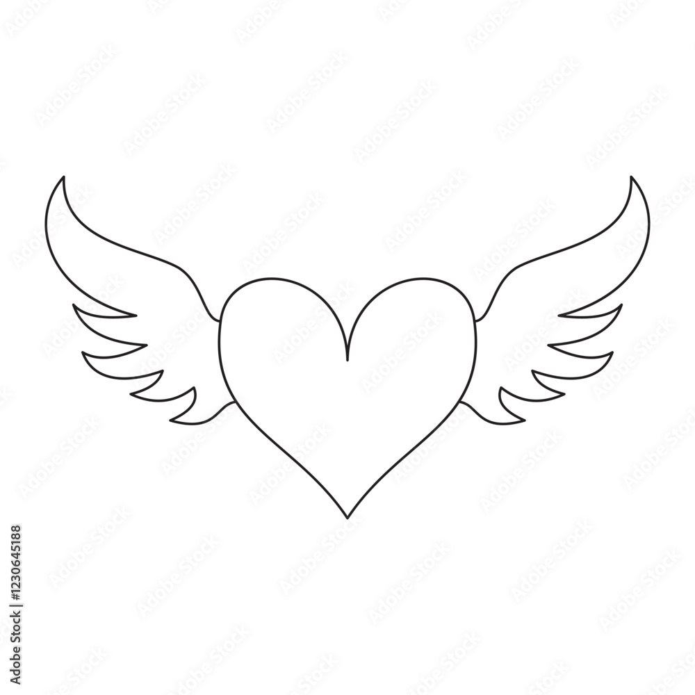 Love Heart with Wings in Simple Line Art Design Love Heart with Wings in Simple Line Art Design