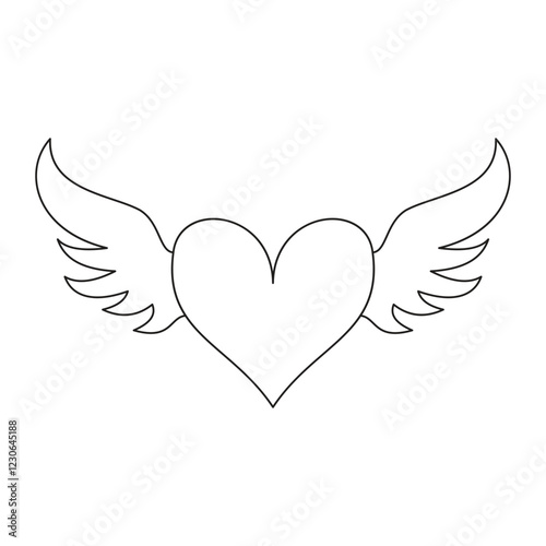 Love Heart with Wings in Simple Line Art Design