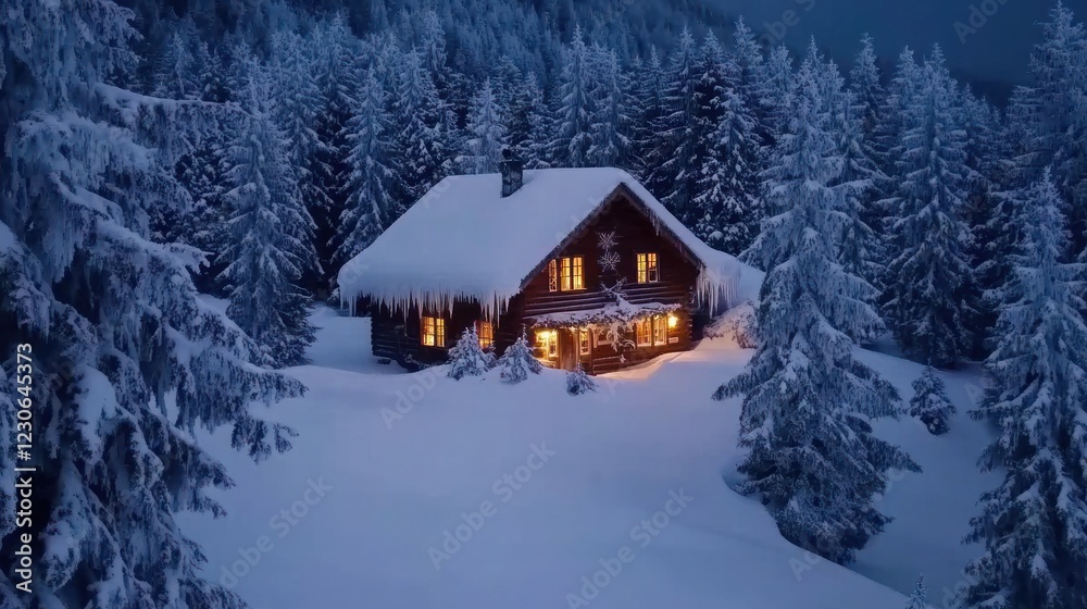 Cozy Cabin nestled in a Snowy Winter Forest Cozy Cabin nestled in a Snowy Winter Forest