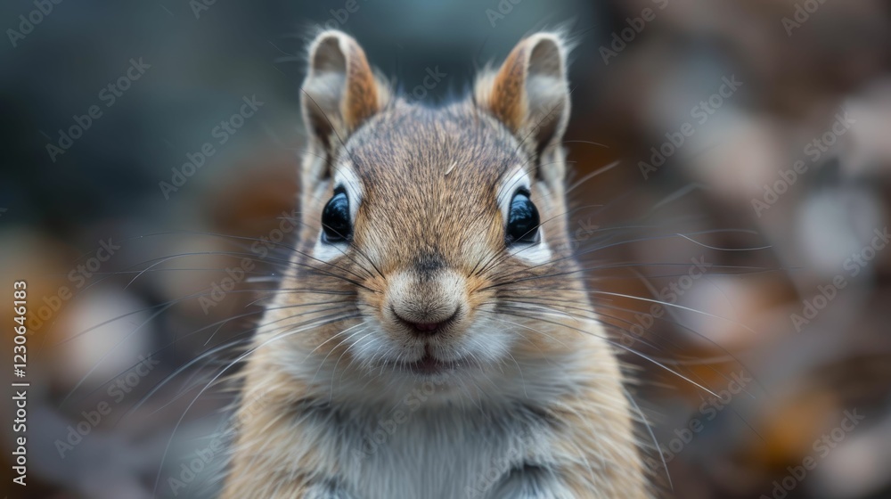 A small brown and white squirrel with a big brown eye