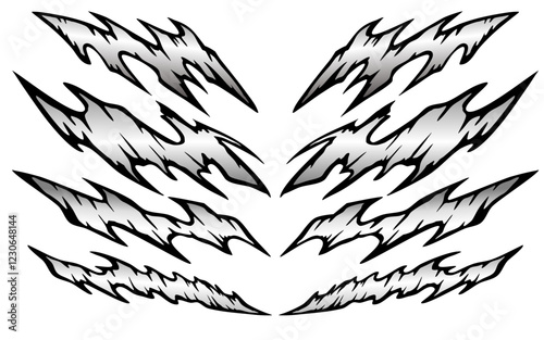 Black and grey livery design set for racing car or motorbike, car decal sticker