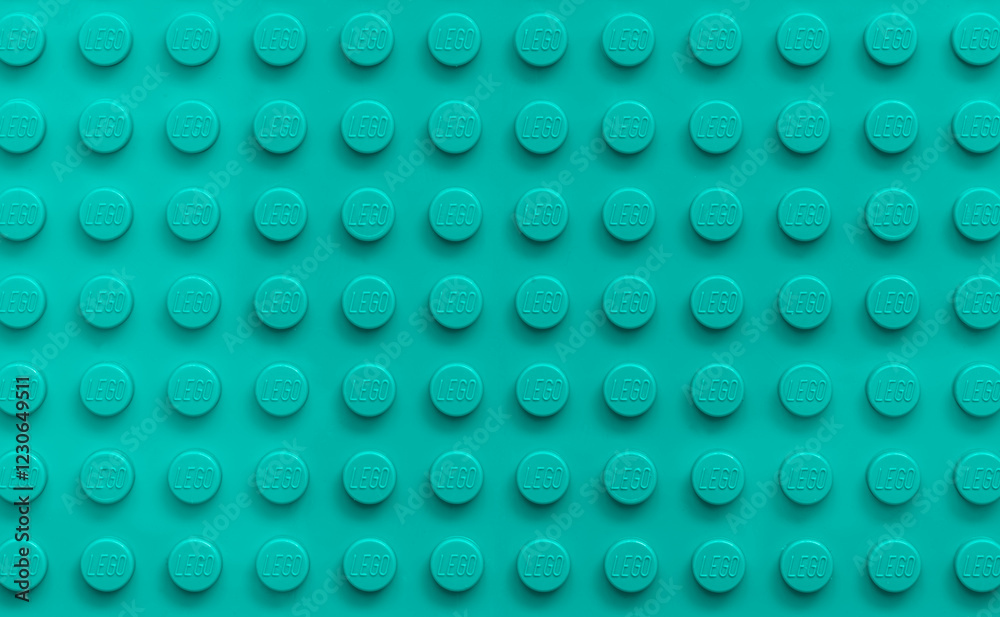 Fototapeta premium Lviv, Ukraine - January 30, 2025: Turquoise Lego plate for design purpose