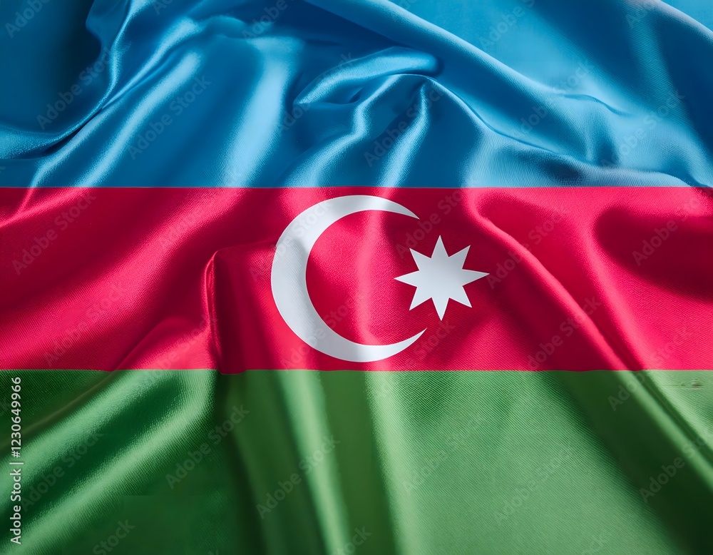 Vibrant Azerbaijan flag waving with luxurious satin texture - Patriotic and cultural symbol Vibrant Azerbaijan flag waving with luxurious satin texture - Patriotic and cultural symbol