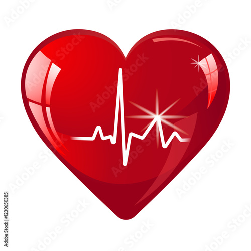 red heart and cardiogram without background