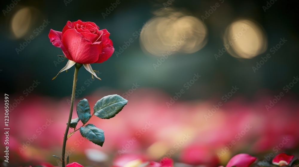 Obraz premium Elegant Red Rose Standing Tall Amidst a Blooming Garden Scene