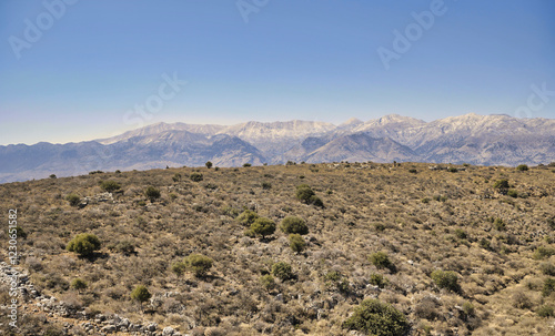 Landscape with White Mountains in Crete seen from a long distance