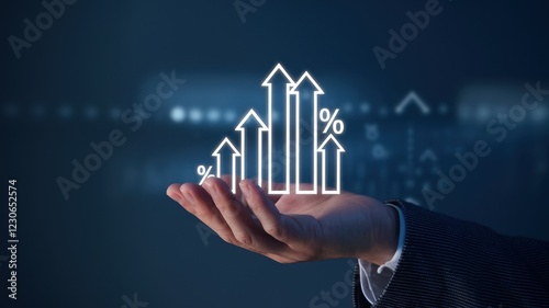 Growth, Progress, and Success:  A Hand Holding the Key to Financial Prosperity