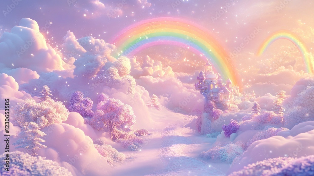 Obraz premium A Pastel Castle in a Dreamlike Winter Wonderland