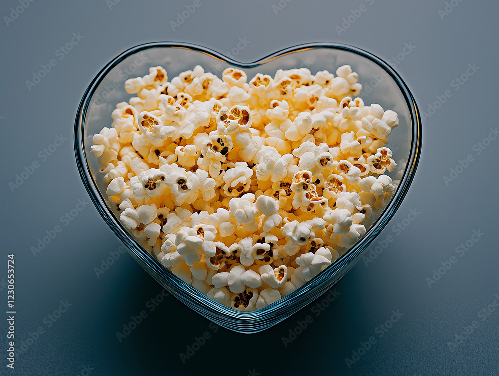 Herzförmige Schüssel mit frischem, fluffigem Popcorn
Herzförmige Schüssel mit frischem, fluffigem Popcorn