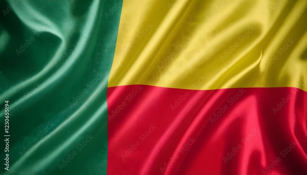 Obraz premium Vibrant Benin flag waving with luxurious satin texture - Patriotic and cultural symbol