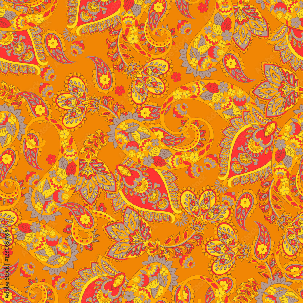 Naklejka premium Paisley Floral oriental ethnic Pattern. Vector Seamless Ornamental Indian fabric patterns.