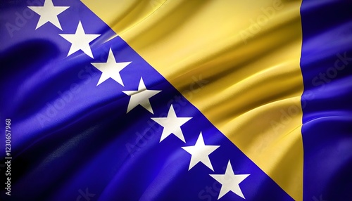 Vibrant Bosnia flag waving with luxurious satin texture - Patriotic and cultural symbol