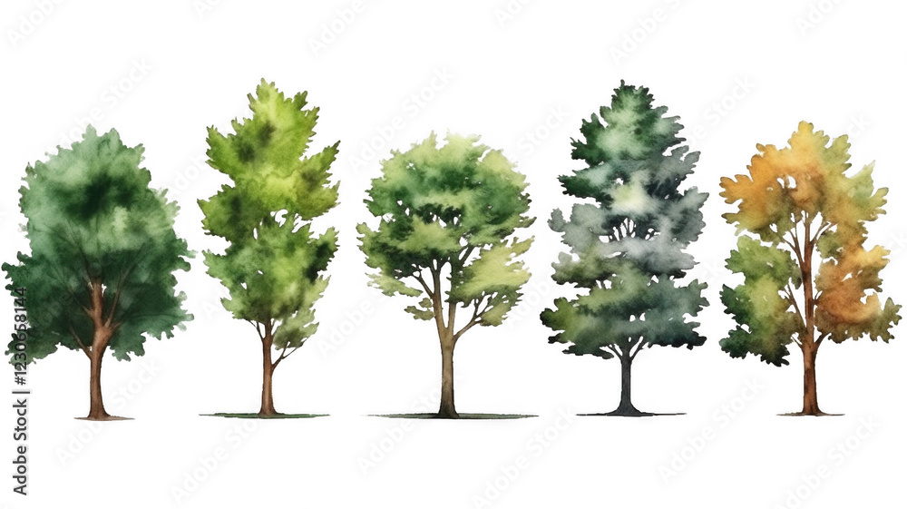 Set of Watercolor trees collection, isolated on transparent background. Set of Watercolor trees collection, isolated on transparent background.