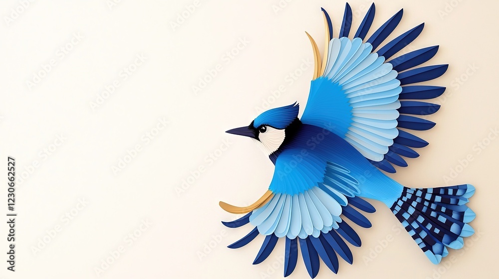 Obraz premium Paper sculpture of a blue bird, wings extended, fish tail attached