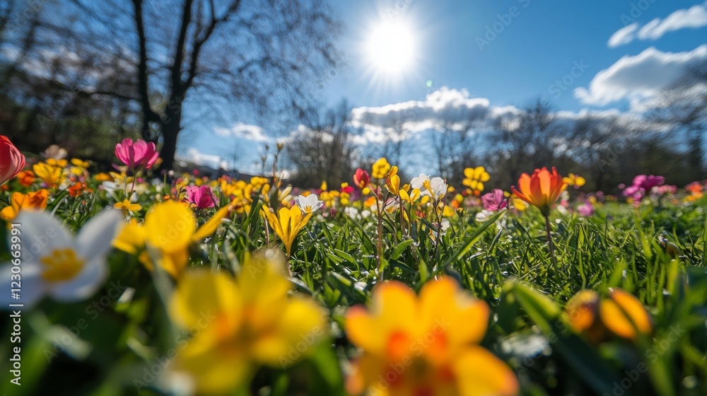 Obraz premium Vibrant Spring Flowers in a Sunny Meadow