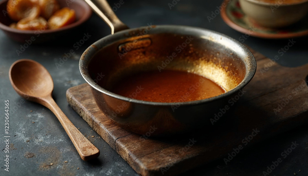 Empty old roast pan on dark concrete board. Empty old roast pan on dark concrete board.