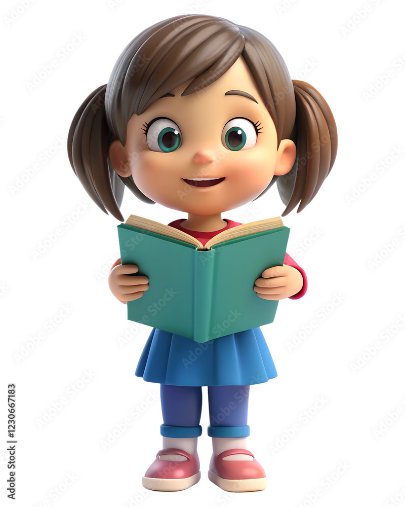 3d cartoon girl reading the book, cut out on the white background, soft focus 3d cartoon girl reading the book, cut out on the white background, soft focus