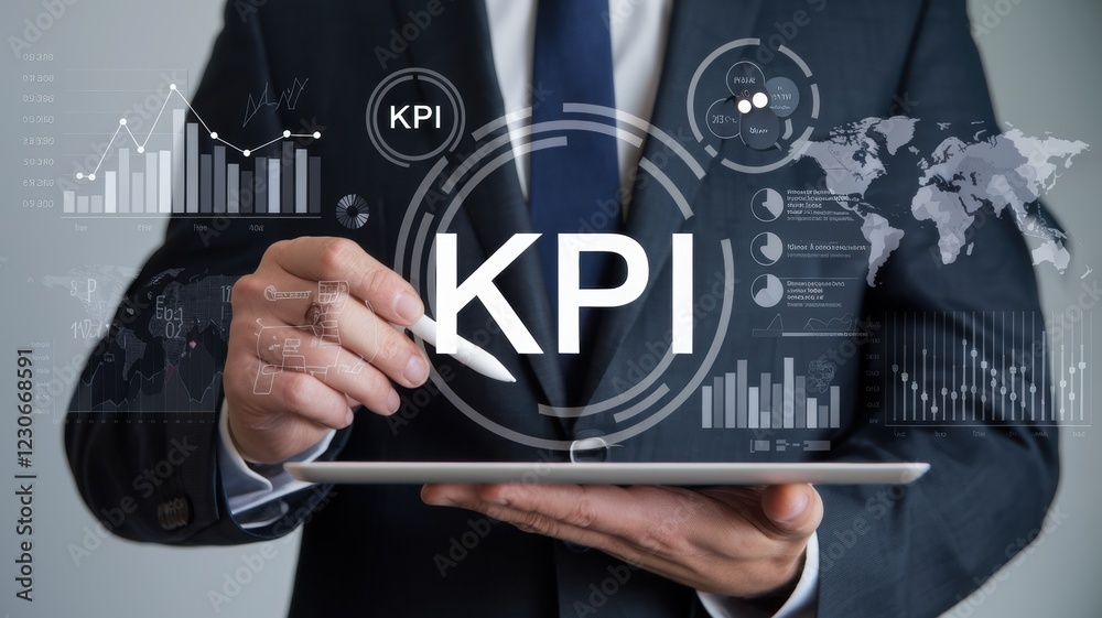 Businessman Analyzing KPI Data on Tablet