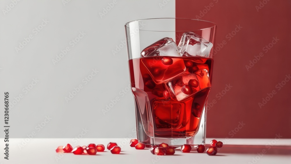 Refreshing pomegranate drink with ice in a vibrant setting for a summer afternoon Refreshing pomegranate drink with ice in a vibrant setting for a summer afternoon