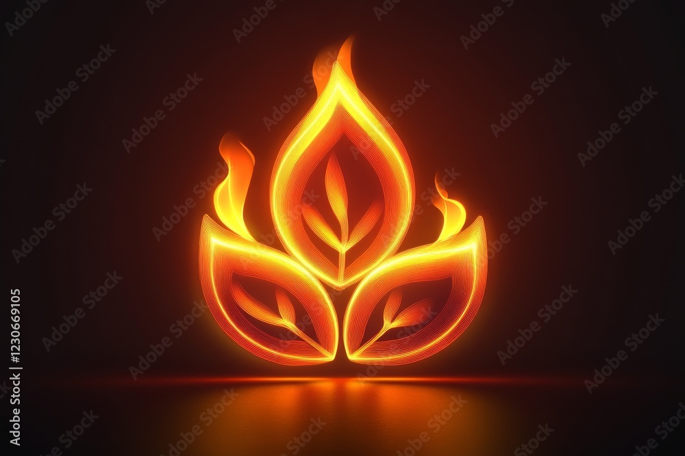 Abstract design featuring vibrant flames and leaf shapes glowing against a dark background Abstract design featuring vibrant flames and leaf shapes glowing against a dark background