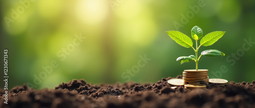 Investments – A Growing Plant with Coins as Soil Symbolizing Financial Growth