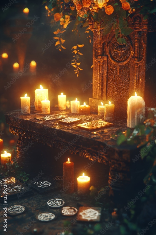 Enchanting Candlelit Altar: A Mystical Sanctuary of Rituals and Spiritual Reflection Enchanting Candlelit Altar: A Mystical Sanctuary of Rituals and Spiritual Reflection