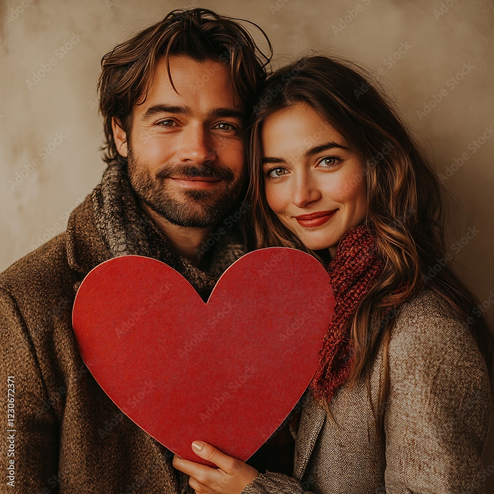 portrait of couple with red heart portrait of couple with red heart